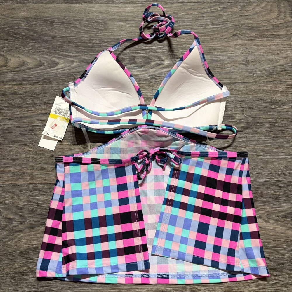 Hula Honey Plaid Tankini Halter Top Medium Preppy Swim Wear Bathing Suit - Picture 6 of 11
